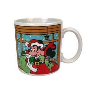 Applause Walt Disney Santa Mickey Minnie Mouse Ceramic Coffee Mug Mistletoe Kiss